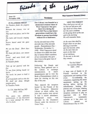 Friends of the Library Newsletter, 1 Nov 1998