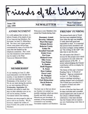 Friends of the Library Newsletter, 1 Jul 1999