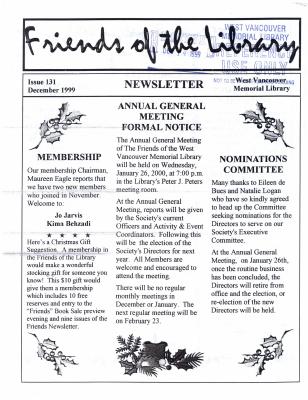 Friends of the Library Newsletter, 1 Dec 1999