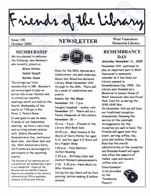 Friends of the Library Newsletter, 1 Oct 2000