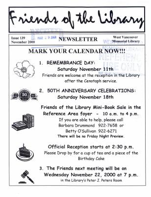 Friends of the Library Newsletter, 1 Nov 2000