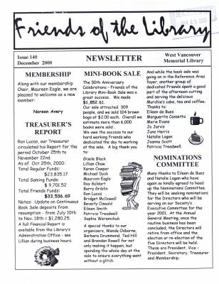 Friends of the Library Newsletter, 1 Dec 2000