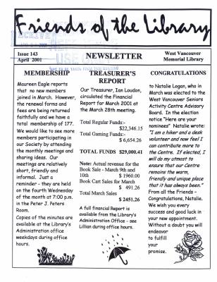 Friends of the Library Newsletter, 1 Apr 2001