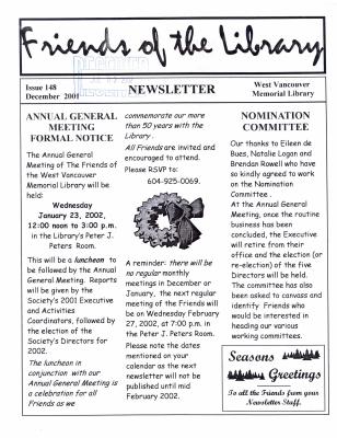 Friends of the Library Newsletter, 1 Dec 2001