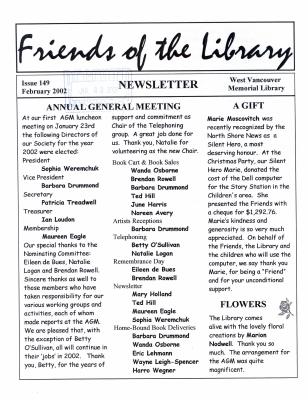 Friends of the Library Newsletter, 1 Feb 2002