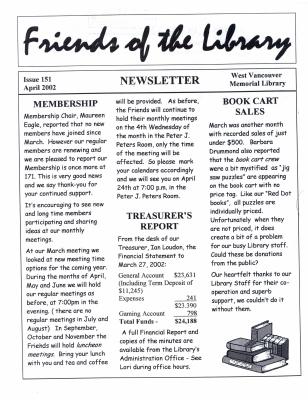 Friends of the Library Newsletter, 1 Apr 2002