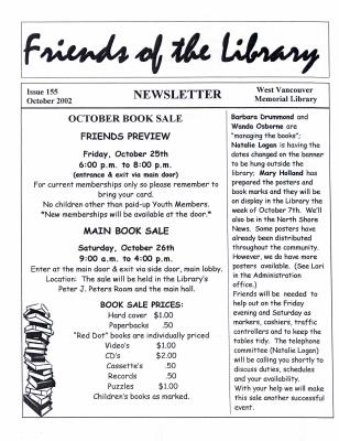 Friends of the Library Newsletter, 1 Oct 2002