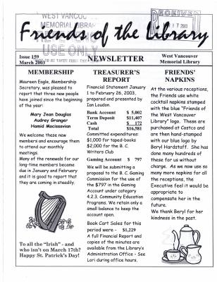 Friends of the Library Newsletter, 1 Mar 2003