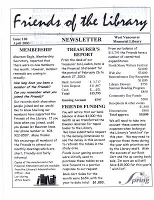 Friends of the Library Newsletter, 1 Apr 2003