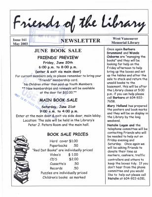 Friends of the Library Newsletter, 1 May 2003