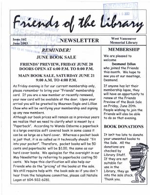 Friends of the Library Newsletter, 1 Jun 2003