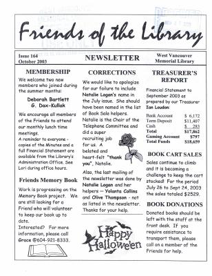 Friends of the Library Newsletter, 1 Oct 2003