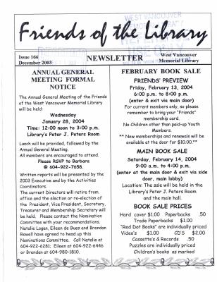 Friends of the Library Newsletter, 1 Dec 2003