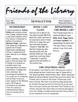 Friends of the Library Newsletter, 1 Apr 2004