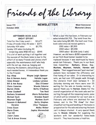 Friends of the Library Newsletter, 1 Oct 2004