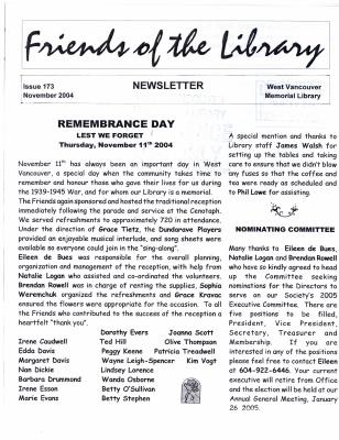 Friends of the Library Newsletter, 1 Nov 2004