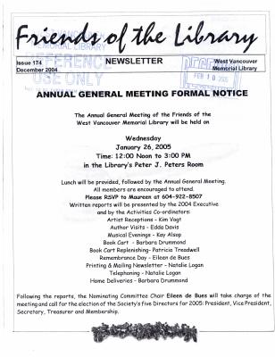 Friends of the Library Newsletter, 1 Dec 2004