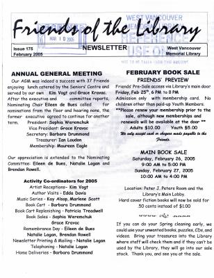 Friends of the Library Newsletter, 1 Feb 2005