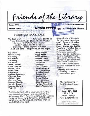 Friends of the Library Newsletter, 1 Mar 2005