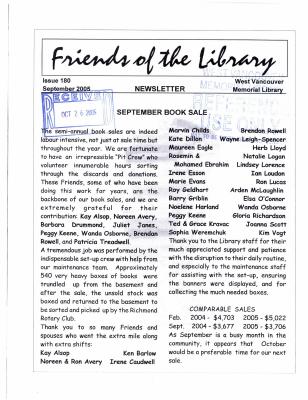 Friends of the Library Newsletter, 1 Sep 2005