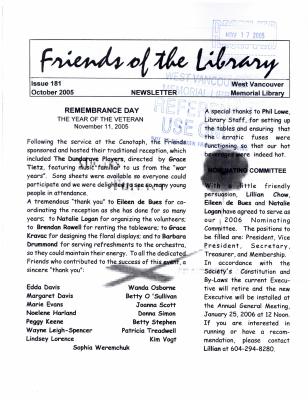 Friends of the Library Newsletter, 1 Oct 2005