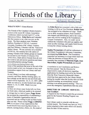 Friends of the Library Newsletter, 1 May 2007