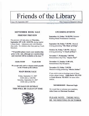 Friends of the Library Newsletter, 1 Sep 2007