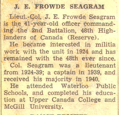 World War II Article-&quot;J.E. Frowde Seagram&quot;