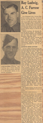 World War II Article-"Roy Ludwig, A.C. Farrow Give Lives"