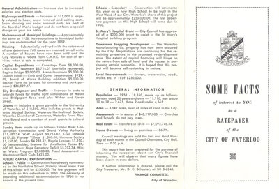 City of Waterloo Financial Information for Ratepayers 1958-1963