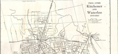 Map of Kitchener, Waterloo, Bridgeport and Centreville, 1956