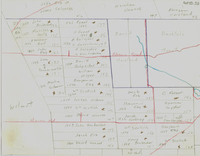 Waterloo Township map with names of early property owners