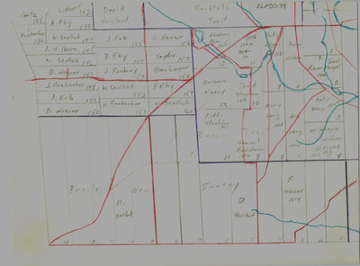 Waterloo Township map with names of early property owners