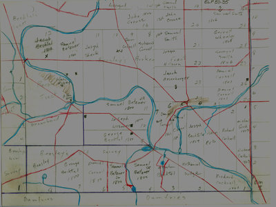 Waterloo Township map with names of early property owners