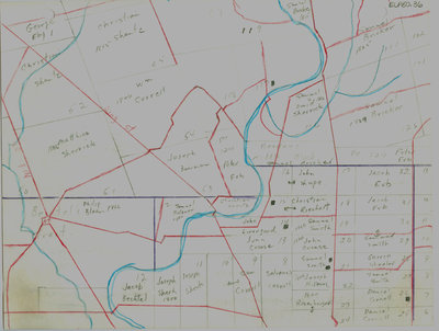 Waterloo Township map with names of early property owners