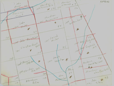 Waterloo Township map with names of early property owners