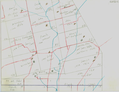 Waterloo Township map with names of early property owners