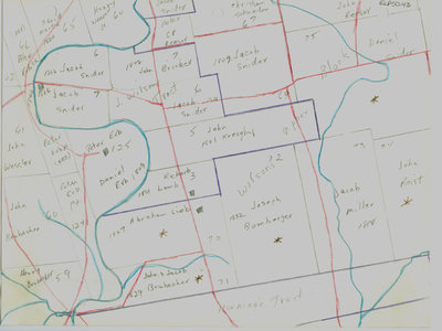 Waterloo Township map with names of early property owners