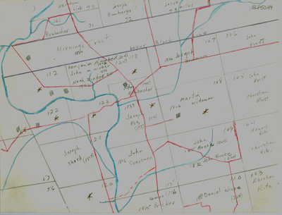 Waterloo Township map with names of early property owners