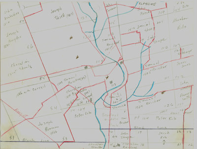 Waterloo Township map with names of early property owners