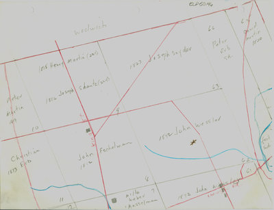 Waterloo Township map with names of early property owners