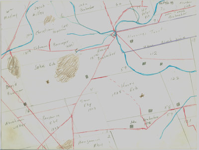 Waterloo Township map with names of early property owners