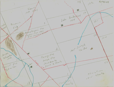 Waterloo Township map with names of early property owners