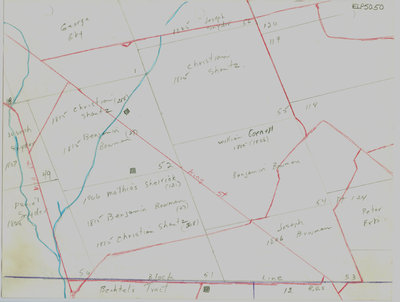 Waterloo Township map with names of early property owners