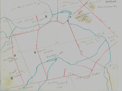 Waterloo Township map with names of early property owners