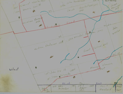 Waterloo Township map with names of early property owners