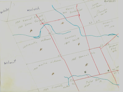 Waterloo Township map with names of early property owners