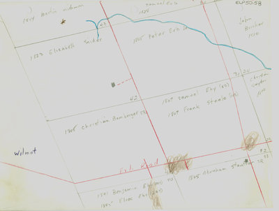 Waterloo Township map with names of early property owners