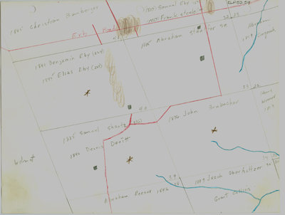 Waterloo Township map with names of early property owners