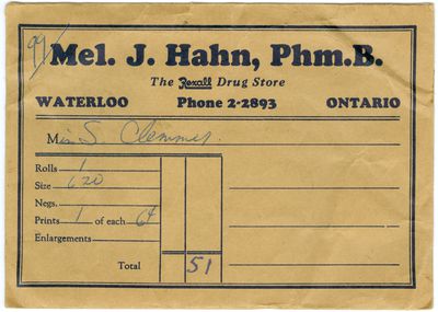 Hahn Pharmacy Photo Envelope